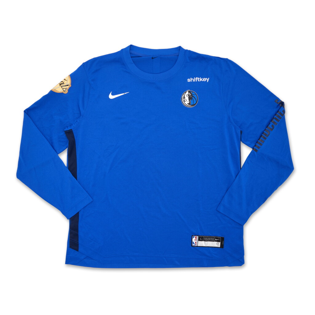 View full screen - View 1 of Lot 54. A.J. Lawson Dallas Mavericks 2024 NBA Finals Game Worn Long Sleeve Shooting Shirt | Game 5.