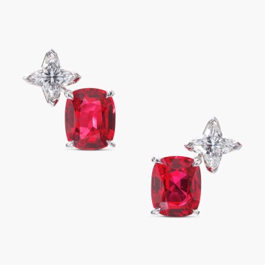 View full screen - View 1 of Lot 721. Pair of Ruby and Diamond Earrings.