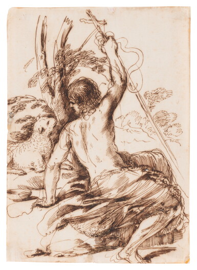 View full screen - View 1 of Lot 134. St. John the Baptist in a landscape, seated on a rock, his head turned to the left.
