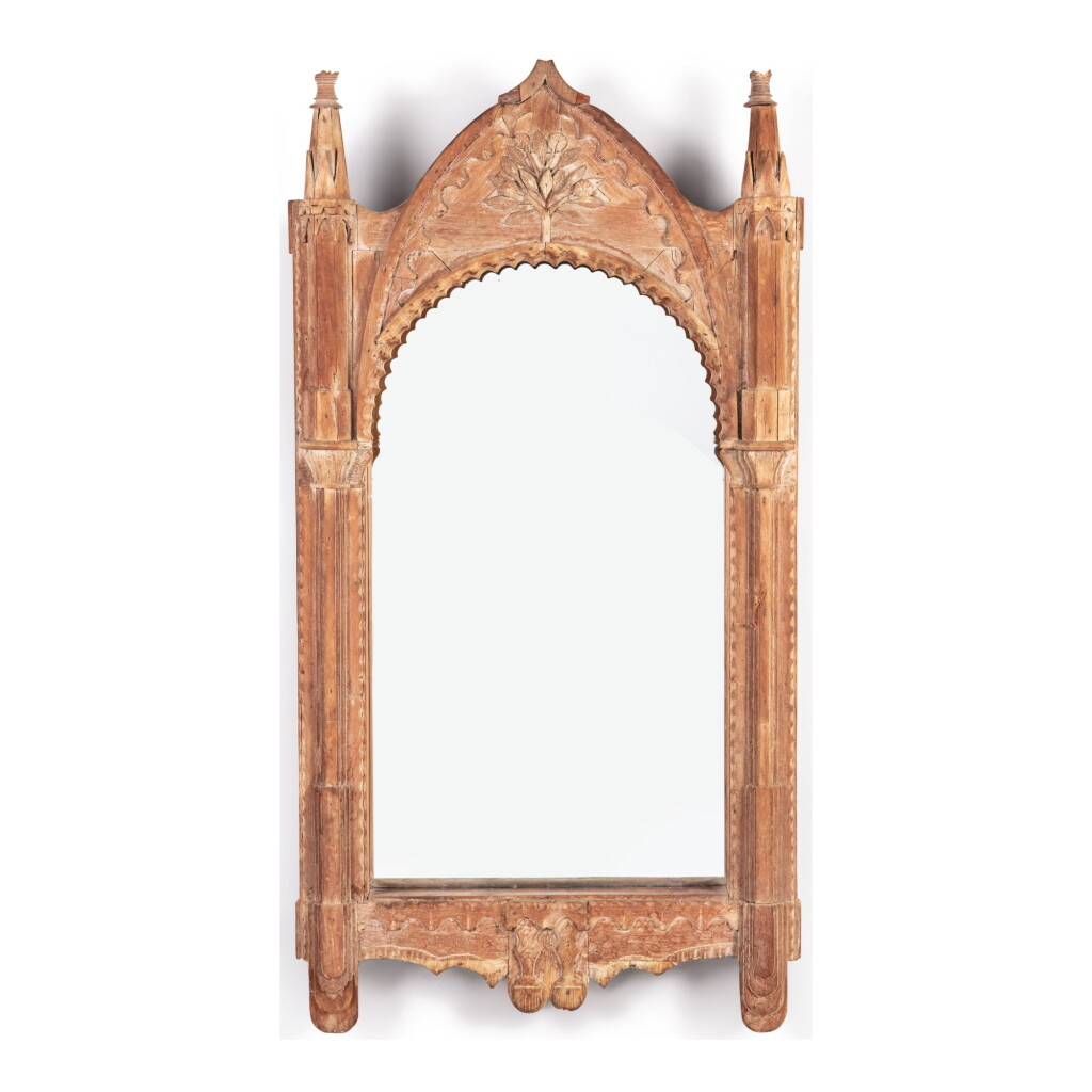 View full screen - View 1 of Lot 747. A CARVED GOTHIC ARCHITECTURAL MIRROR, 19TH CENTURY.