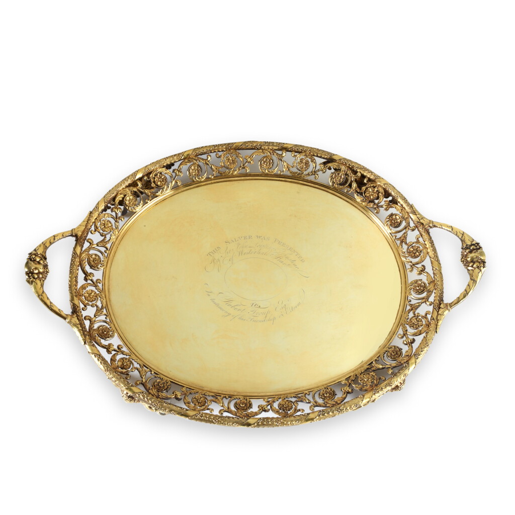 View full screen - View 1 of Lot 381. A George III Silver-Gilt Two-Handled Tray, Benjamin and James Smith, London, 1810.