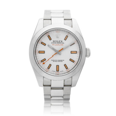 View full screen - View 1 of Lot 8015. Milgauss, Reference 116400 | A stainless steel anti-magnetic wristwatch with bracelet, Circa 2010 | 勞力士 | Milgauss 型號 116400 | 精鋼防磁鏈帶腕錶,約2010年製.