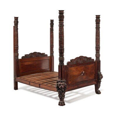 View full screen - View 1 of Lot 200. A Carved Mahogany and Ebonised Four Poster Bed with Pineapple Finials, possibly British West Indies, mid-19th Century.