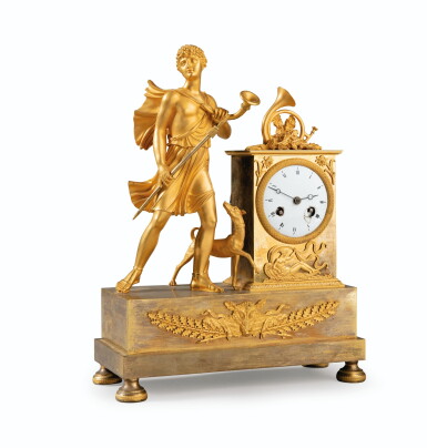 View full screen - View 1 of Lot 110. A CHARLES X GILT-BRONZE MANTEL CLOCK | PENDULE EN BRONZE DORÉ D'ÉPOQUE CHARLES X.