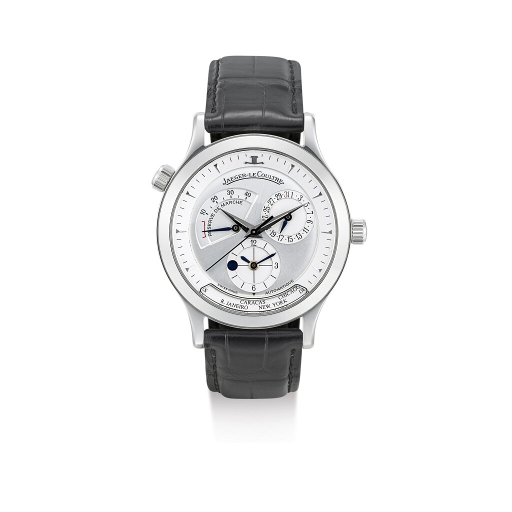 View full screen - View 1 of Lot 8248. JAEGER-LECOULTRE | MASTER GEOGRAPHIC, REFERENCE 142.8.92 A STAINLESS STEEL WORLD TIME WRISTWATCH WITH DATE, POWER RESERVE AND DAY AND NIGHT INDICATION, CIRCA 2000.