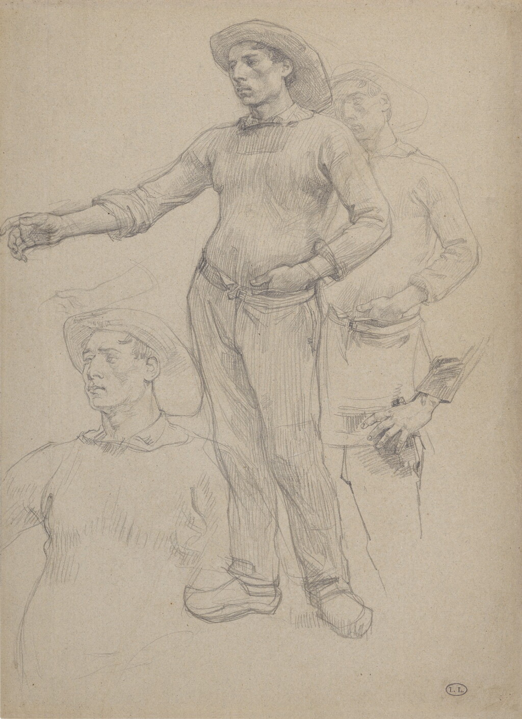 View full screen - View 1 of Lot 5. LÉON-AUGUSTIN LHERMITTE | STUDY OF A BRETON FISHERMAN STANDING.