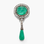 Impressive Antique Emerald and Diamond Brooch
