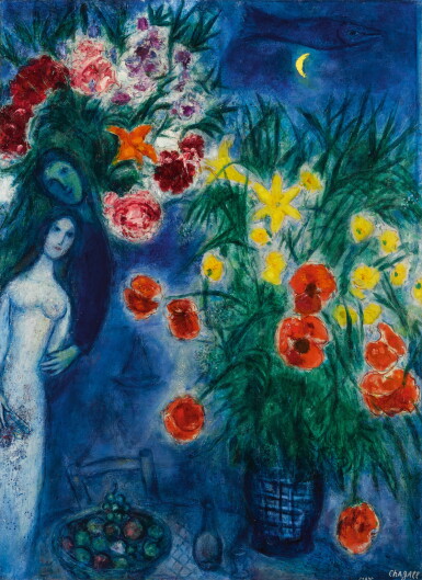 View full screen - View 1 of Lot 107. MARC CHAGALL | LES AMOUREUX AUX COQUELICOTS (DEUX BOUQUETS À HIGH FALLS).
