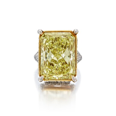 View full screen - View 1 of Lot 44. Fancy Yellow Diamond and Diamond Ring.