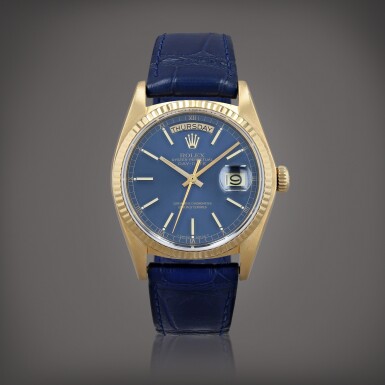 View full screen - View 1 of Lot 395. Day-Date, reference 18038 Montre bracelet en or jaune avec jour et date | Yellow gold wristwatch with day, date Vers 1980 | Circa 1980.