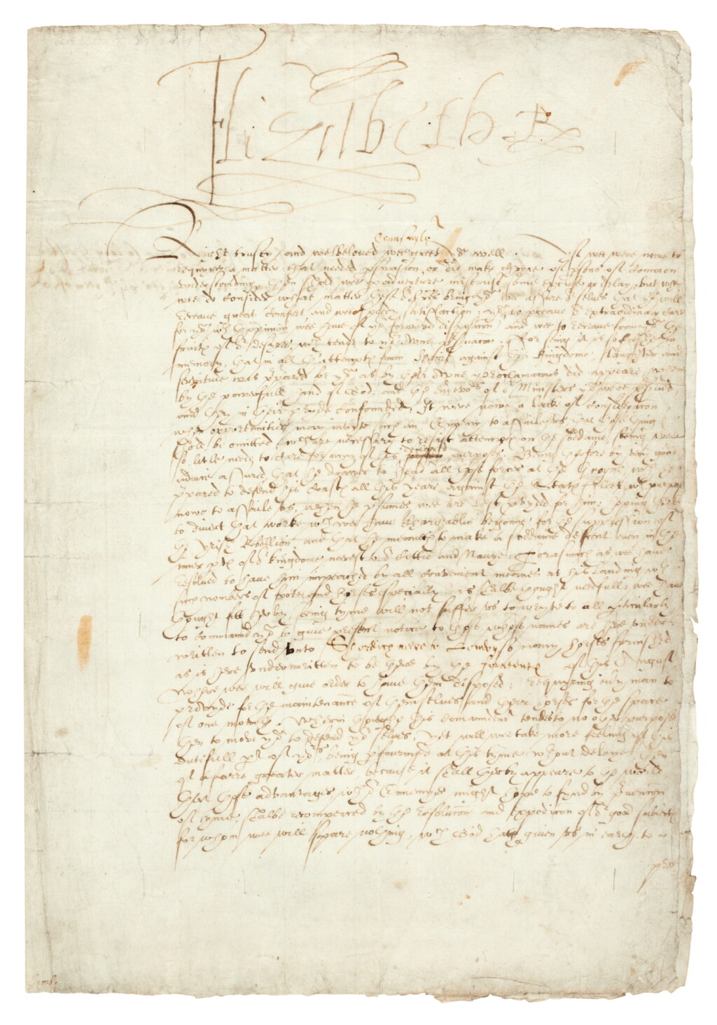 View full screen - View 1 of Lot 184. Queen Elizabeth I | Letter signed, to Lord North, ordering the supply of horses from Cambridgeshire, 1599.