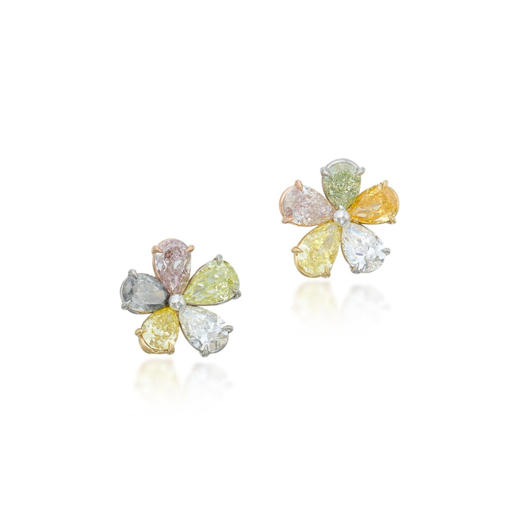 View full screen - View 1 of Lot 263. Pair of Colored Diamond and Diamond Earrings.