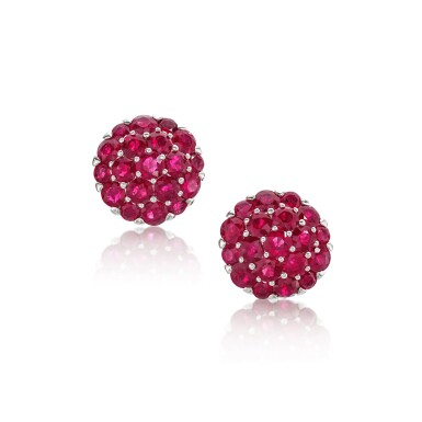 View full screen - View 1 of Lot 764. Pair of ruby and diamond earrings.