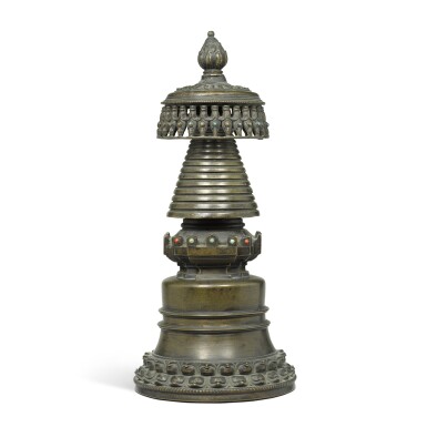 View full screen - View 1 of Lot 241. A copper-alloy stupa, Tibet, 13th century.
