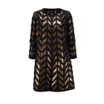 by Karl Lagerfeld Haute Couture Black and Gold Sequined Coat, Matching Pleated Satin Dress with Corset to Interior and Associated Belt, Fall-Winter 2008-09