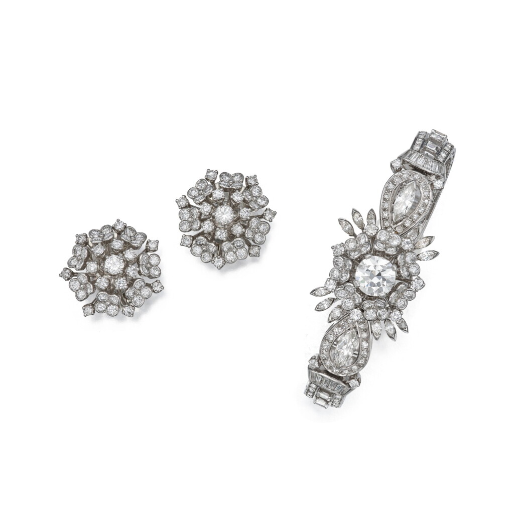 View full screen - View 1 of Lot 96. Diamond Bracelet and Pair of Earclips.