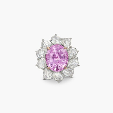 View full screen - View 1 of Lot 1455. Pink Sapphire and Diamond Ring | 8.82克拉 天然 「斯里蘭卡」未經加熱粉紅色剛玉 配 鑽石 戒指.