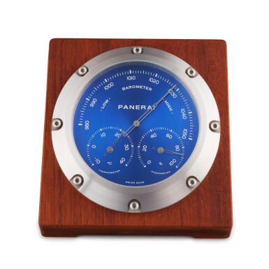 View full screen - View 1 of Lot 46. Baro-Hygro-Thermometer | A stainless steel and wooden desk compendium, Circa 2012.