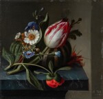 Still life of a tulip and other flowers with a melon upon a ledge《靜物:臺上的一枝鬱金香、鮮花與瓜》