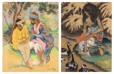 View full screen - View 1 of Lot 266. (i) Deux Femmes Conversant; (ii) La Jeune Tahitienne.