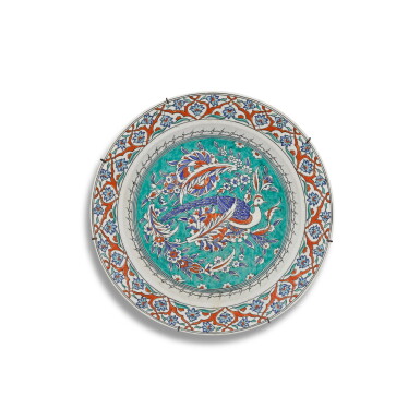 View full screen - View 1 of Lot 242. A large Samson Iznik-style dish with a peacock, France, 19th century.