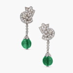 Pair of Emerald and Diamond Pendent Earrings