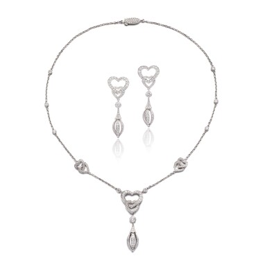 View full screen - View 1 of Lot 1960. Diamond Demi-Parure | 卡地亞 | 鑽石 項鍊 配 耳環套裝.