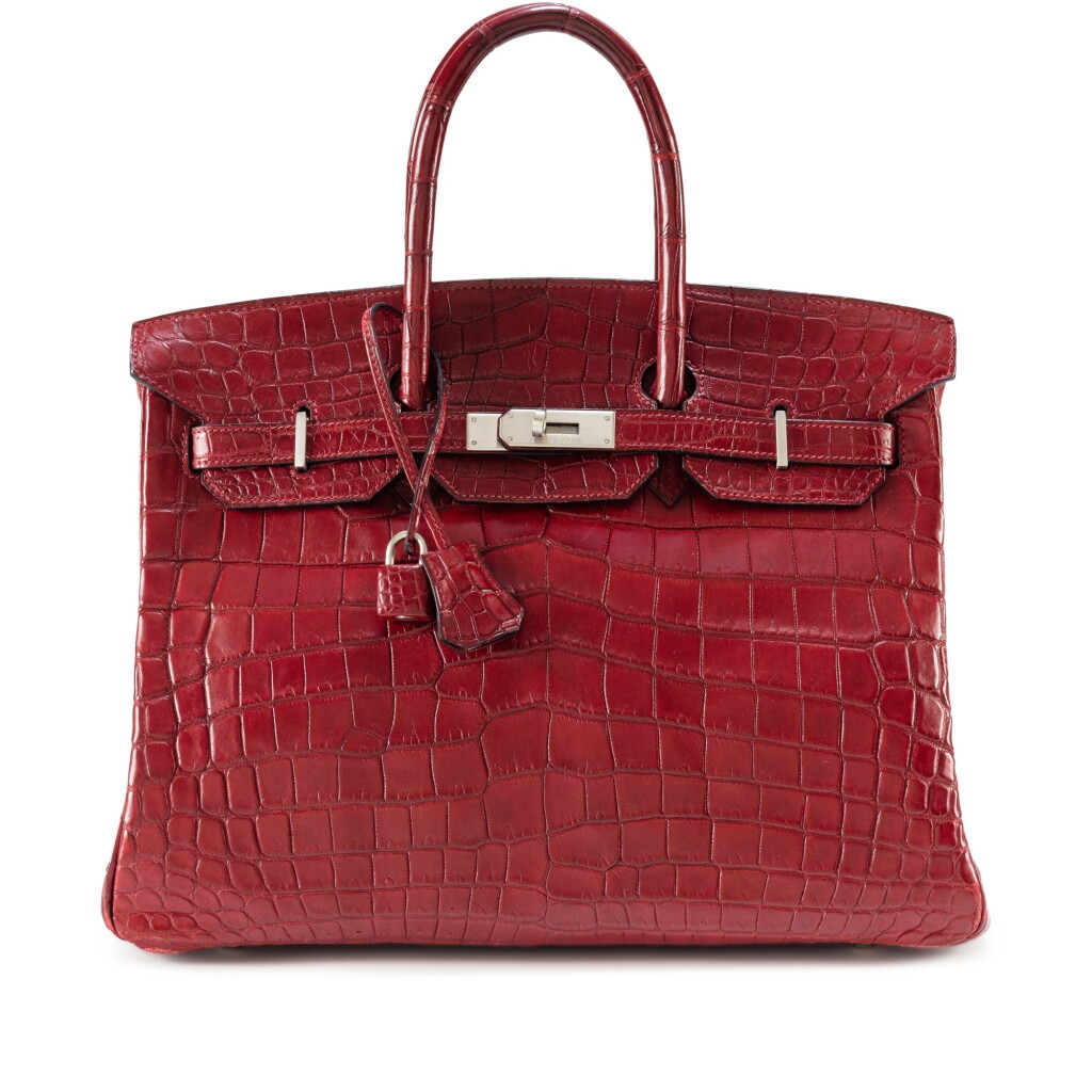 View full screen - View 1 of Lot 601. Rouge H Niloticus Crocodile Birkin 35 Brushed Palladium Hardware, 2001.