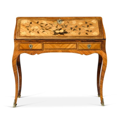 View full screen - View 1 of Lot 690. A Louis XV kingwood, amaranth and marquetry bureau, mid-18th century and later.