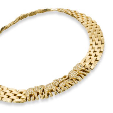 View full screen - View 1 of Lot 127. Emerald and diamond necklace, 'Elephant'.