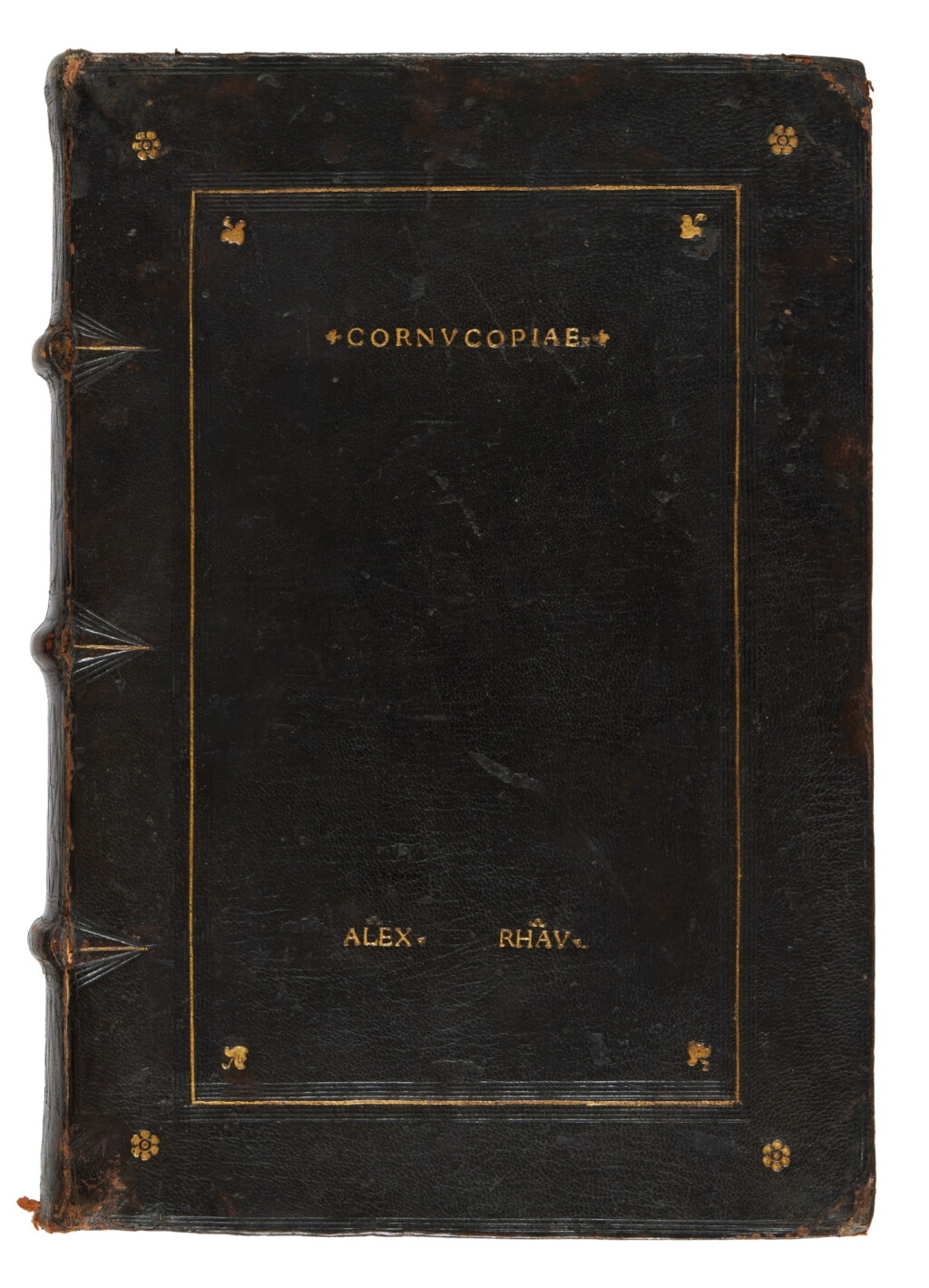 View full screen - View 1 of Lot 1286. Perotti, Cornucopiae, siue linguae latinae commentarij diligentissime recogniti, Venice, Heirs of Aldo Manuzio & Andrea Torresano, May 1517, Venetian black morocco, ca. 1520, by Mendoza Binder.