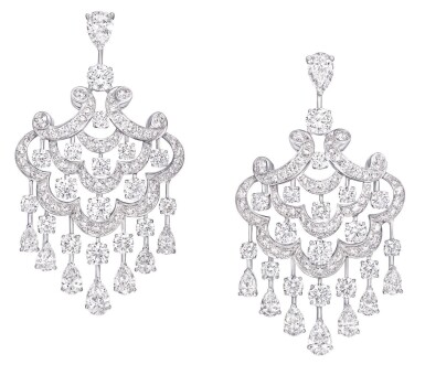 View full screen - View 1 of Lot 410. PAIR OF DIAMOND EARRINGS, GRAFF.