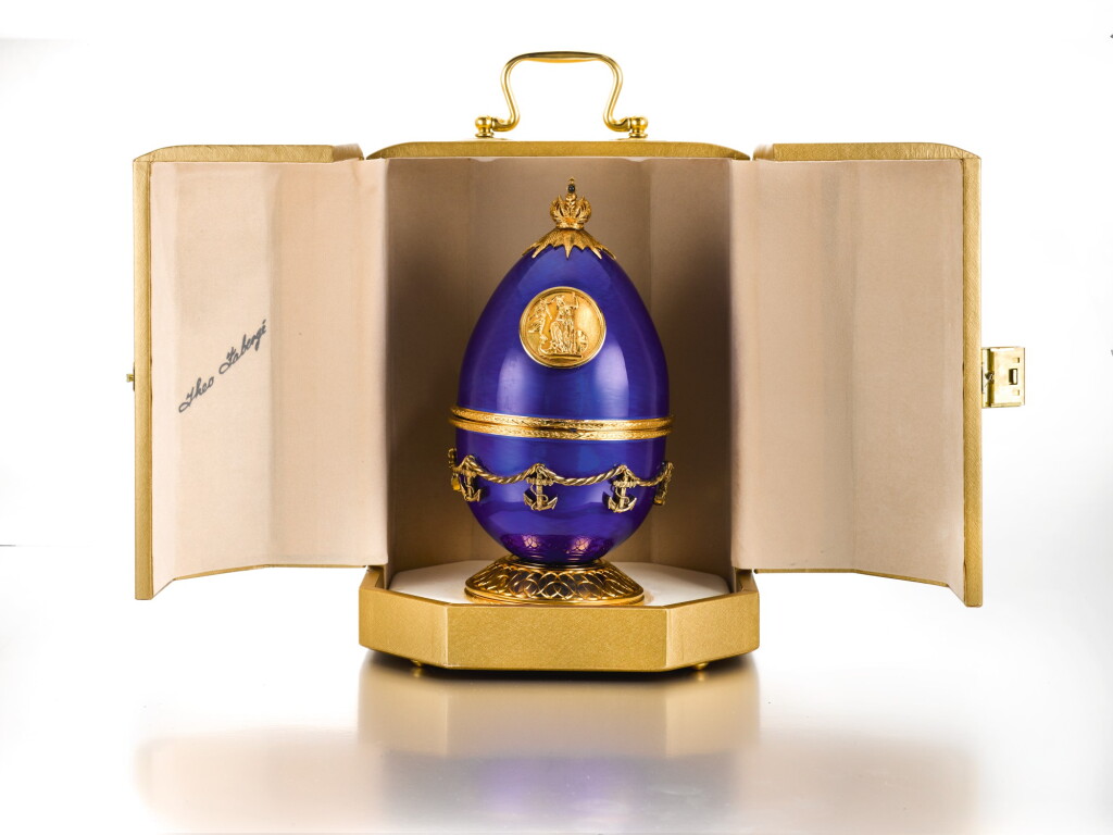 View full screen - View 1 of Lot 132. THE TRAFALGAR EGG. AN ENAMEL, SILVER-GILT AND PARCEL-GILT METAL COMMEMORATIVE EGG, THEO FABERGÉ, BIRMINGHAM, 2004.