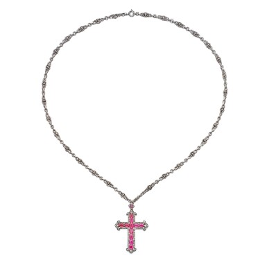 View full screen - View 1 of Lot 225. Ruby and Diamond Pendant-Necklace.