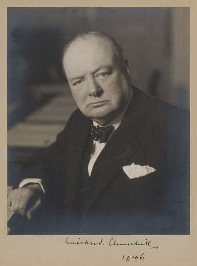 View full screen - View 1 of Lot 1177. Churchill, Winston | Signed photographic portrait, 1946.