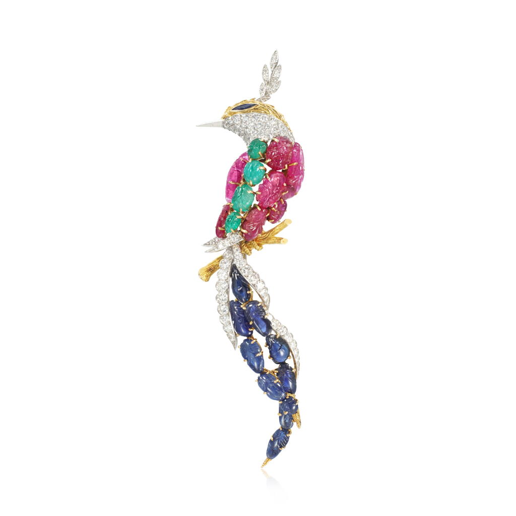 View full screen - View 1 of Lot 618. Attractive gem set and diamond brooch.