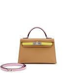 Chai, Mauve Sylvestre, and Jaune Naples Epsom Tri-color Mini Kelly 20 Palladium Hardware, 2022