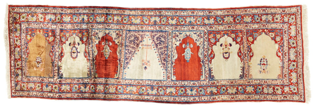 View full screen - View 1 of Lot 285. A SILK TABRIZ MULTI-NICHE (SAPH) GALLERY CARPET, NORTHWEST PERSIA.