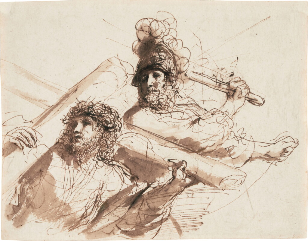 View full screen - View 1 of Lot 118. Recto: Christ carrying the Cross, a soldier standing behind holding a stick | Verso: Christ carrying the Cross.