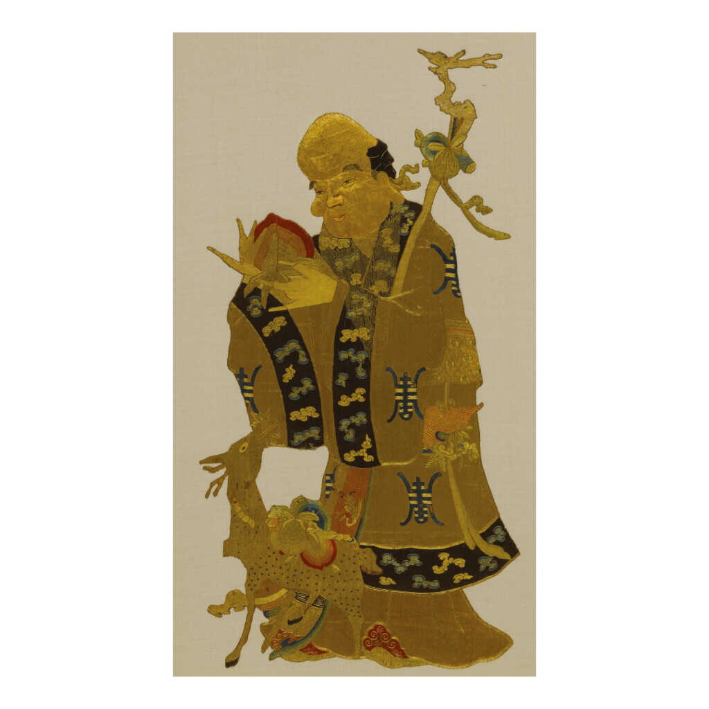 View full screen - View 1 of Lot 734. A LARGE 'SHOULAO AND DEER' SILK EMBROIDERY, LATE MING / EARLY QING DYNASTY.