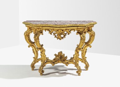 View full screen - View 1 of Lot 108. An Italian carved giltwood console table, Rome, circa 1750.