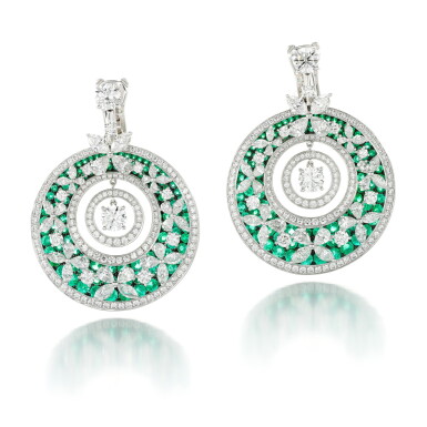 View full screen - View 1 of Lot 43. GRAFF | PAIR OF EMERALD AND DIAMOND EARRINGS.