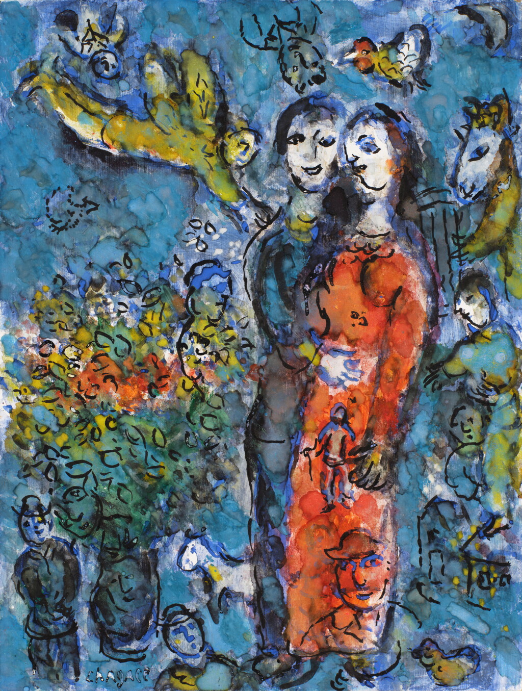 View full screen - View 1 of Lot 884. Couple d’amoureux au bouquet de fleurs.