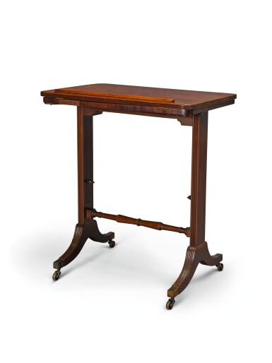 View full screen - View 1 of Lot 66. A REGENCY EBONY STRUNG MAHOGANY METAMORPHIC READING TABLE, CIRCA 1815.
