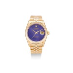 ROLEX | DATEJUST, REFERENCE 16018, A YELLOW GOLD WRISTWATCH WITH DATE, LAPIS LAZULI HARDSTONE DIAL AND BRACELET, CIRCA 1979