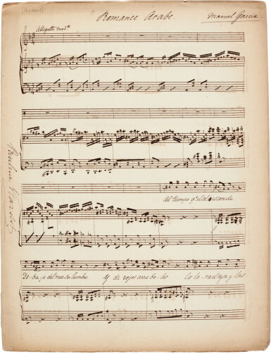 View full screen - View 1 of Lot 34. M. García. Manuscript of "Romance Arabe" in Pauline Viardot's hand, C19th.