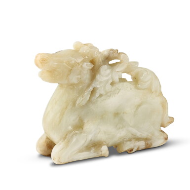 View full screen - View 1 of Lot 479. A white jade 'deer and lingzhi' group, Ming - Qing dynasty 明至清 白玉雕臥鹿靈芝.