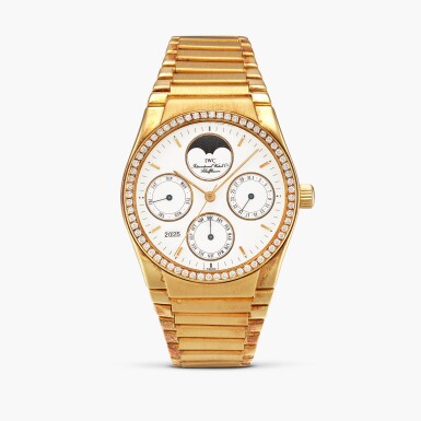 View full screen - View 1 of Lot 2302. Ingenieur Perpetual Calendar, Reference 3540 | A yellow gold and diamond-set perpetual calendar bracelet watch with moon phases and digital year display, Circa 1990.