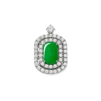 View full screen - View 1 of Lot 644. Jadeite and Diamond Pendant | 天然翡翠 配 鑽石 掛墜.