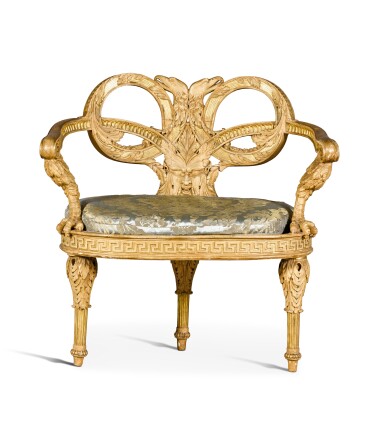 View full screen - View 1 of Lot 153. An Italian carved wood and parcel-gilt armchair, Piedmontese, circa 1770.